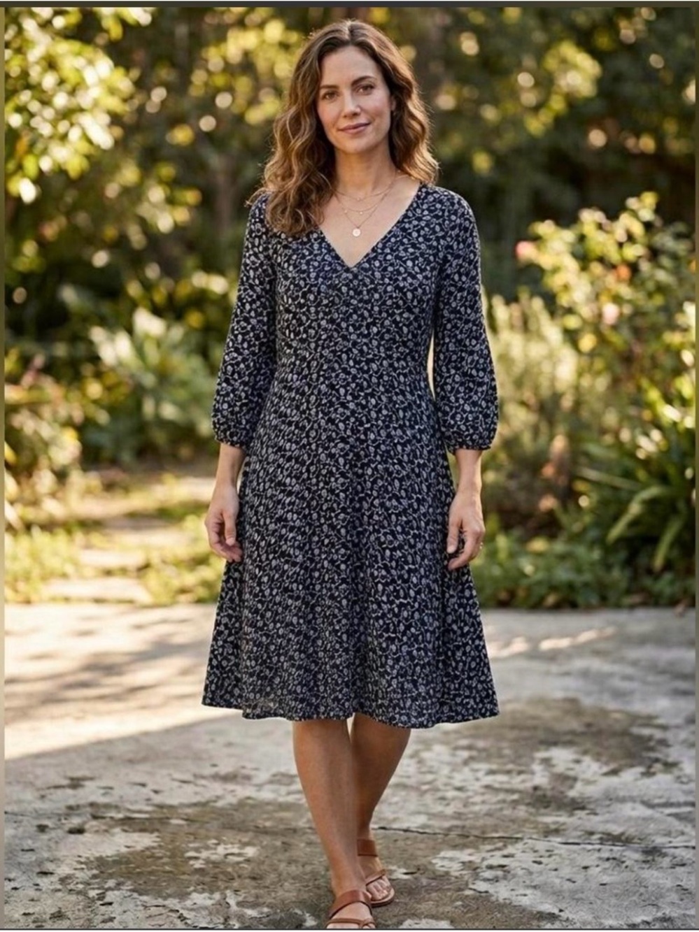 Mudd Navy Floral V-Neck Fit & Flare Dress